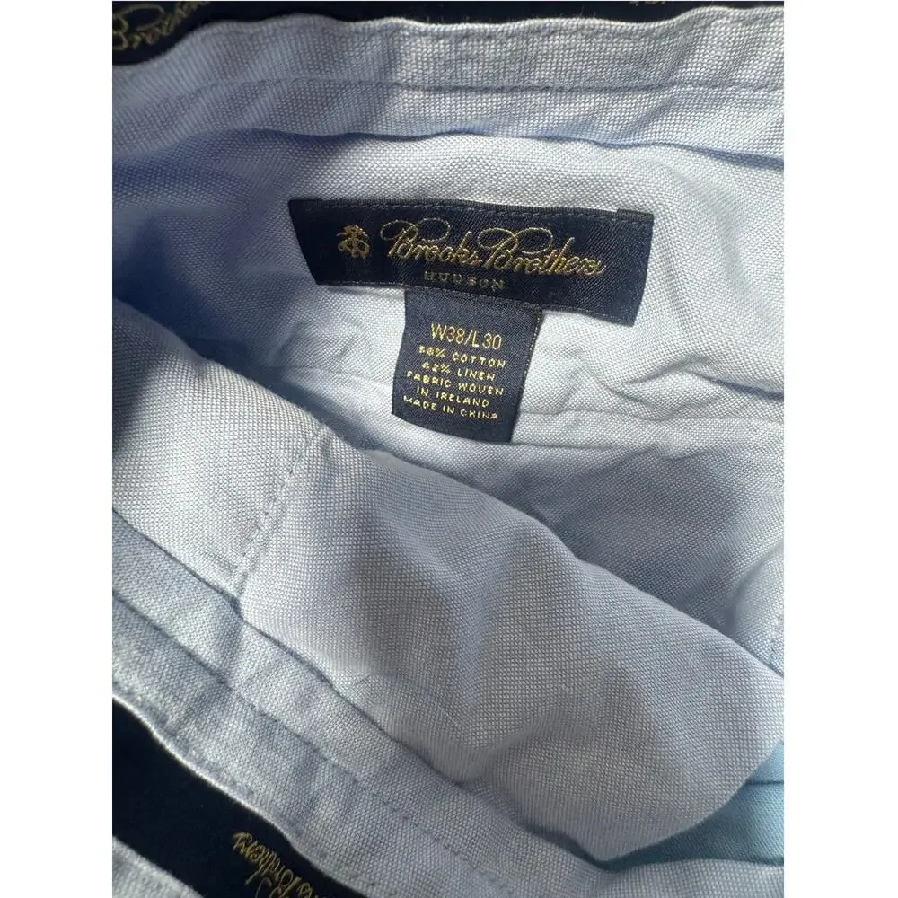 Brooks Brothers Hudson Chino Pants Mens 38x30 Sky Blue Linen Blend Straight Leg